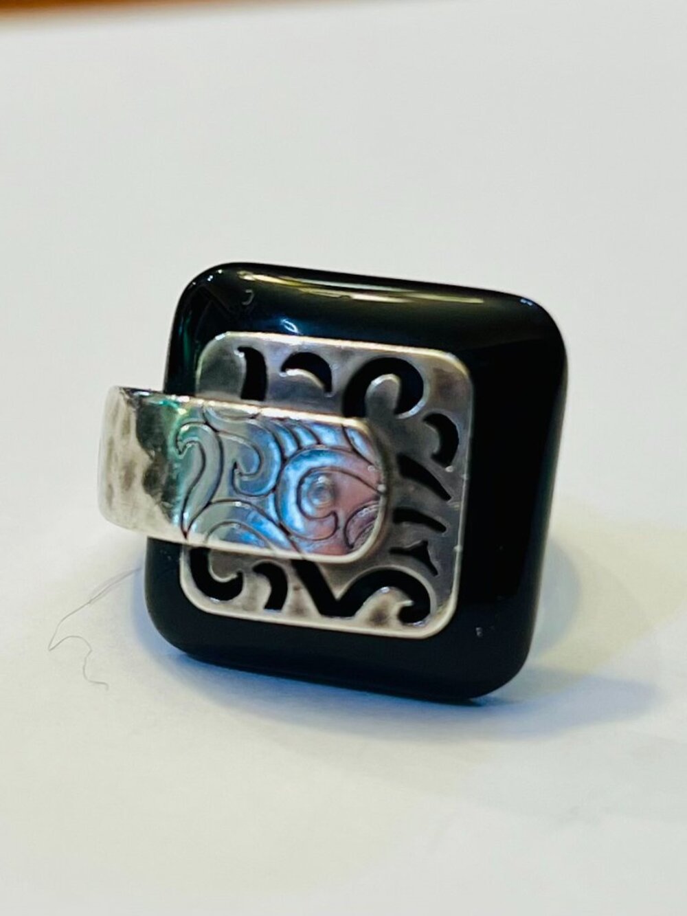 SILPADA 925 Sterling Silver Black Agate Blacktop Swirl Ring R2390, size 6